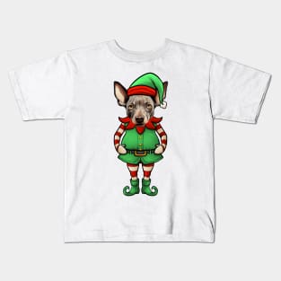 Funny Christmas Elf Hairless Terrier Dog Kids T-Shirt